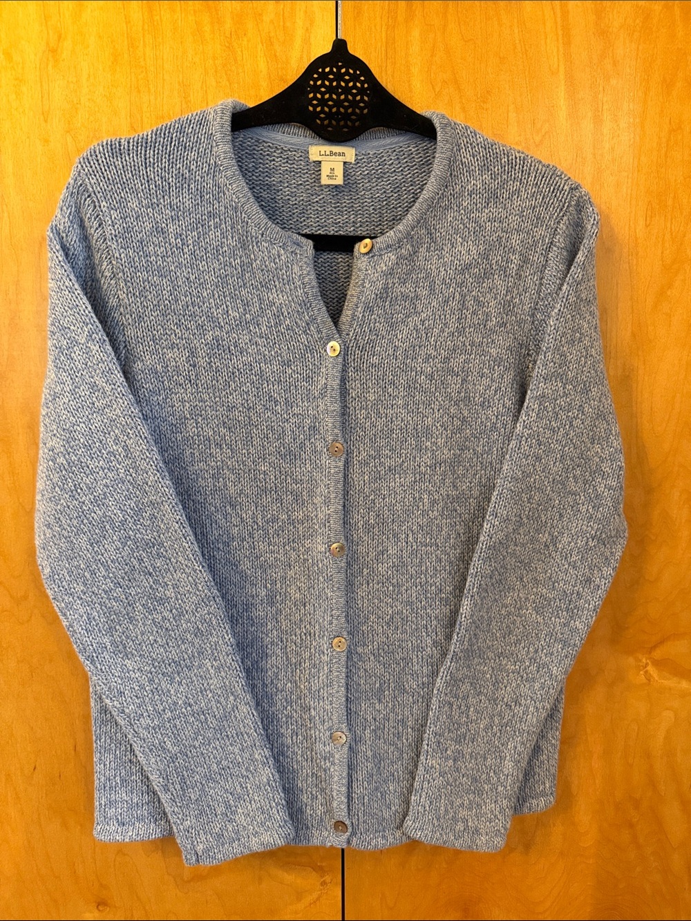 L.L. Bean Women's Heathered Light Blue Button-Front Cardigan size medium